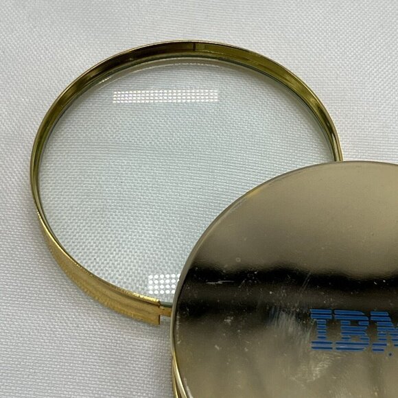 IBM Gold Magnifying Glass Paperweight Desk Vintage Rare 2.75 Inches - Picture 3 of 10